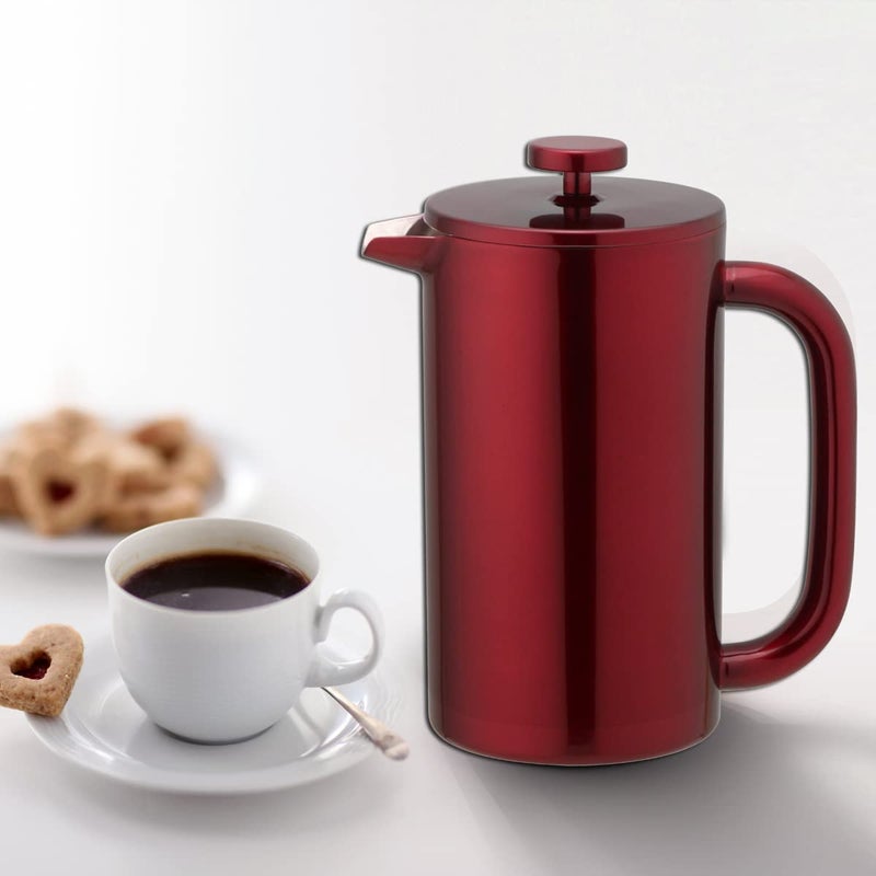 Highwin 8-Cup Double Wall Insulated Stainless Steel French Coffee Press, 32-Ounce Durable Coffee Tea Maker with Stainless Steel Plunger, Red - Image 4